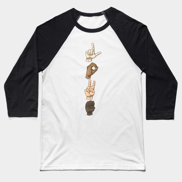 Love in Sign Language - vertical Baseball T-Shirt by felipeoferreira